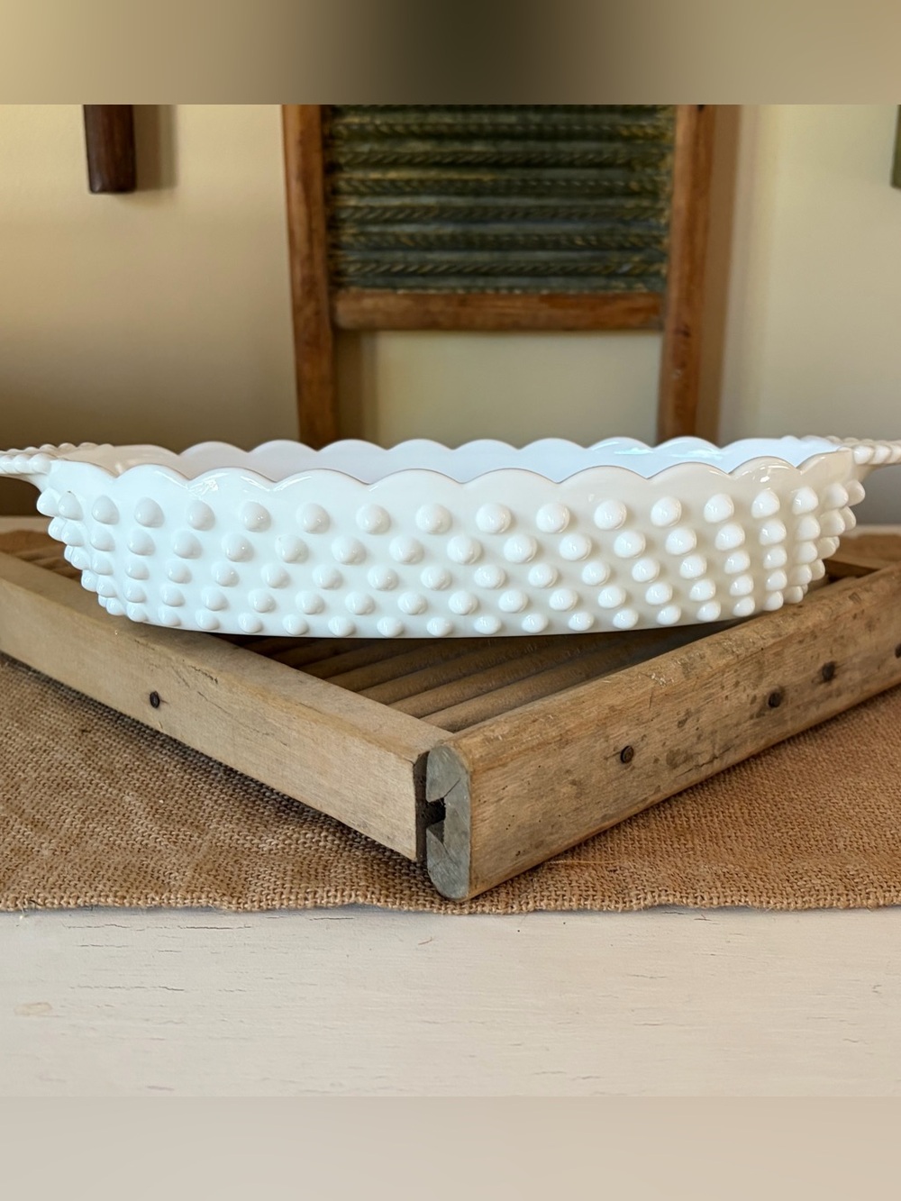 Vintage Fenton White Milk Glass Hobnail Relish Candy Dish❤️